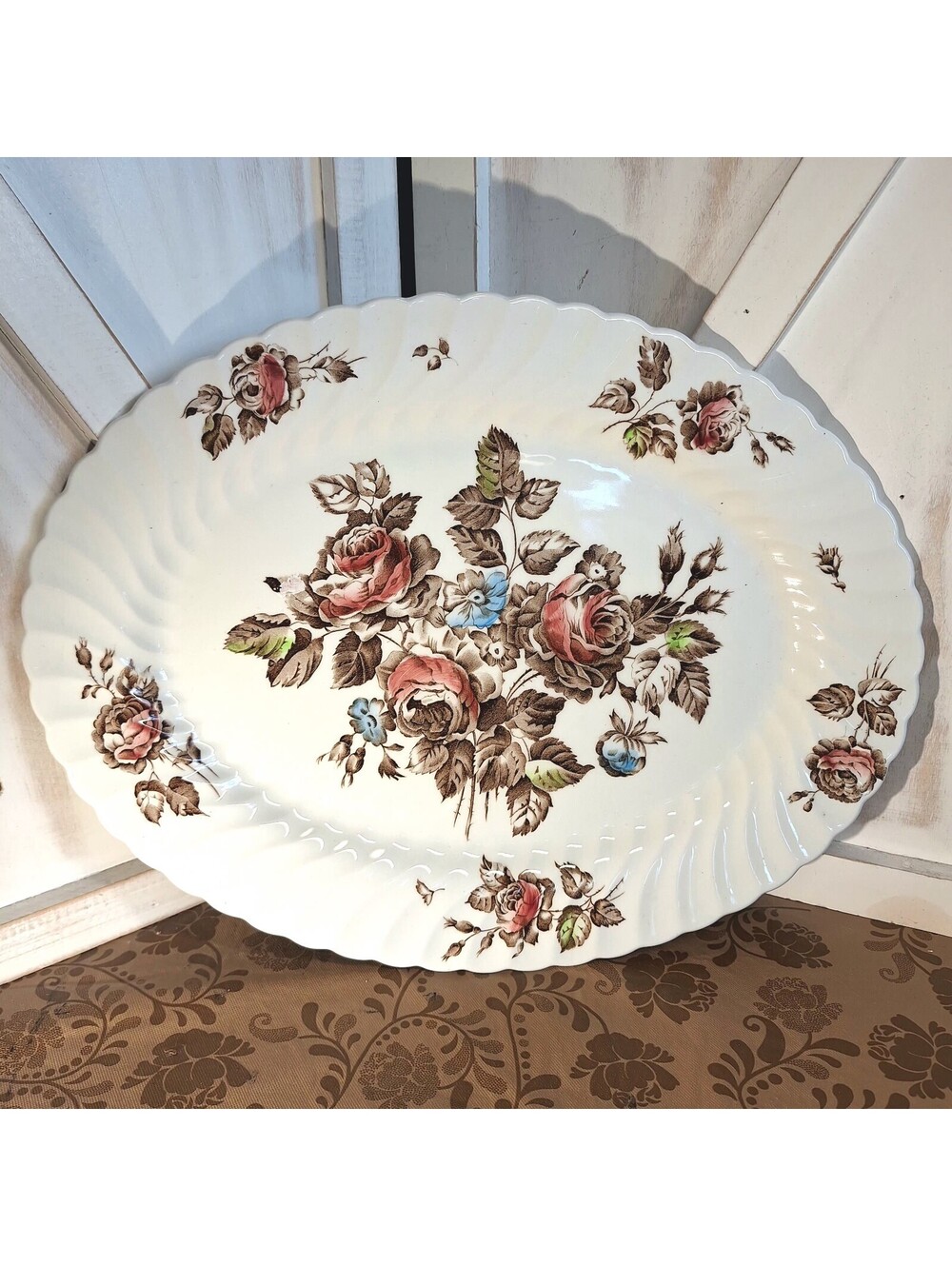 Johnson Bros DEVON SPRAYS Floral Rose Oval Serving Platter 14" X 11" England